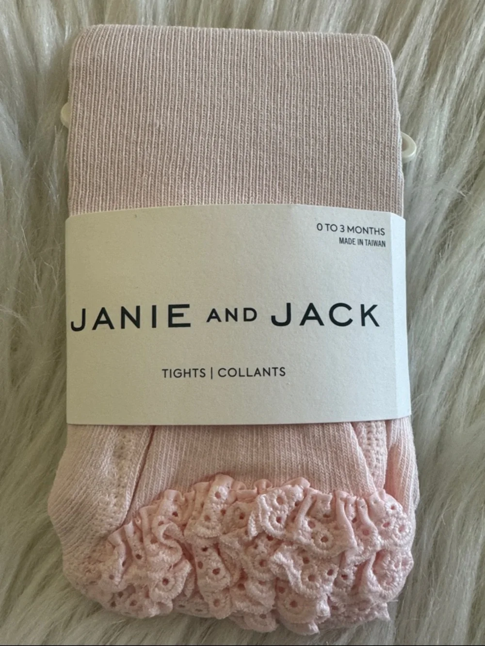 Janie and Jack Light Pink Ruffle Tights with Pink Ribbon Bow & Lemon Socks 0-3M